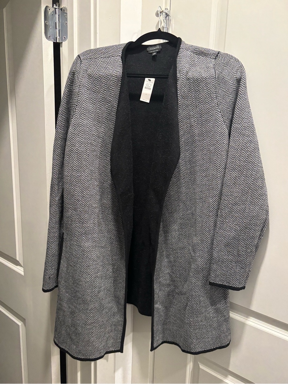 Talbots Herringbone Black and Gray Wool Jacket Cardigan Size L